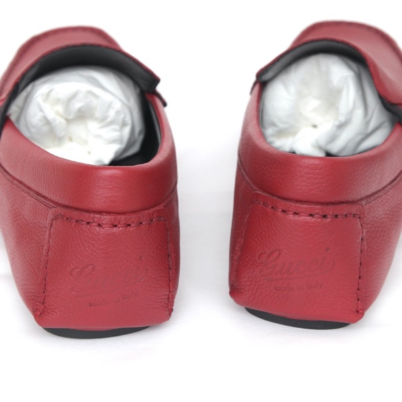 GUCCI Men\'s Red Leather Loafer Moccasin Web 7.5 main image 3